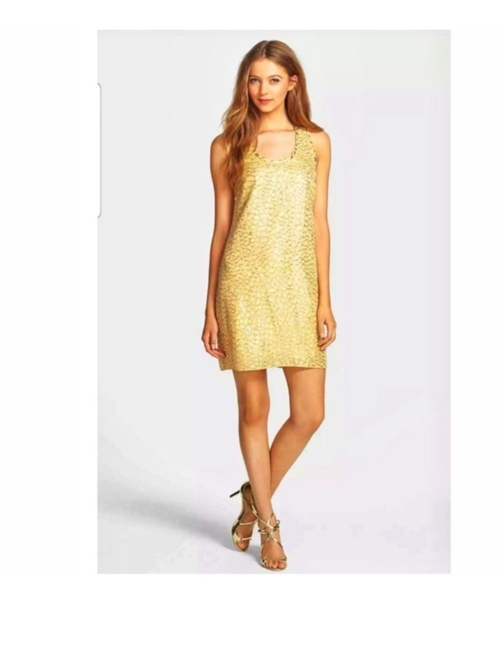 Lilly Pulitzer Betty Metallic Gold Jacquard Packin Heat Chiffon Dress